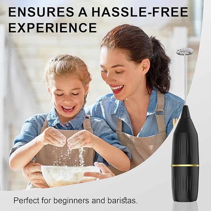 2 Pack Electric Milk Frother Wand (Black) | Powerful Motor for Fast Creamy Froth, Easy Clean | Coffee, Latte, Matcha, Hot Chocolate