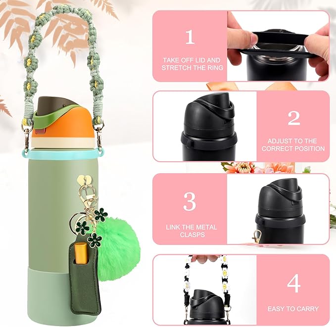 Compatible for Owala Accessories Bundle: Silicone Boot for 24oz & 32oz Bottles, Charms, Handle,Strap, Rubber Bottoms, and Decorative Add-ons for Your Compatible for Owala Water Bottle, Camo Cool