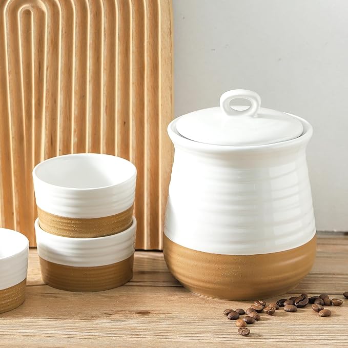 Ceramic Food Storage Jar,Coffee Canister for Countertop with Lids Airtight,Large Flour,Cereal,Spices,Beans,Rice and Candies Containers for Kitchen and Home,Farmhouse Kitchen Decor,35 OZ White
