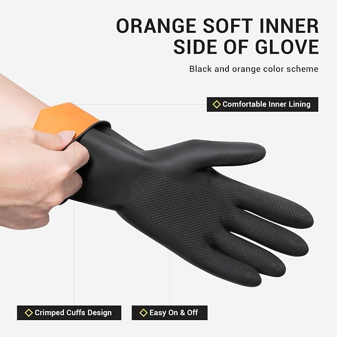 ThxToms 3 Pairs Dishwashing Gloves, Reusable Latex Cleaning Gloves for Housework Kitchen Bathroom, Durable Flexible & Anti-slip, Smooth Lining, Easy On & Off, Large, Black