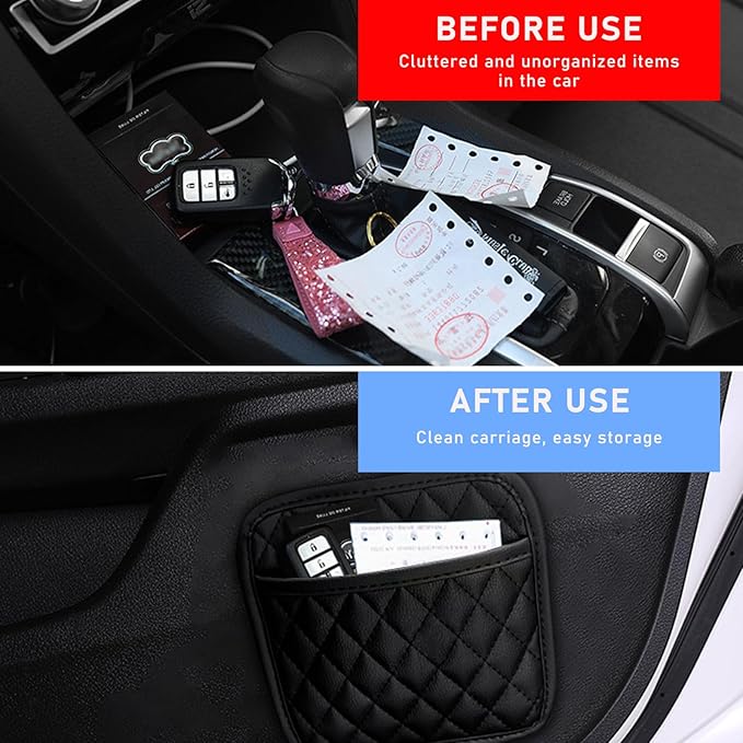 2 PCS Car Side Pocket Organizer, Waterproof Leather Self-Adhesive Automotive Storage Pocket Pouch, Universal Seat Gap Storage Bag for Phone Card Sunglasses, Car Accessories (Medium)
