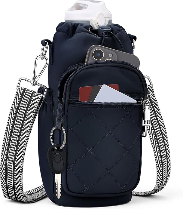 Water Bottle Carrier Bag with Strap, Water Bottle Purse with Phone Pocket 40oz for Walking Hiking