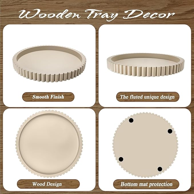 Handmade 12in Decorative Tray for Coffee Table Tray Decor, Gray Wooden Decorative Round Tray for for Coffee Table, Dining Room Table Entryway and Living Room Table