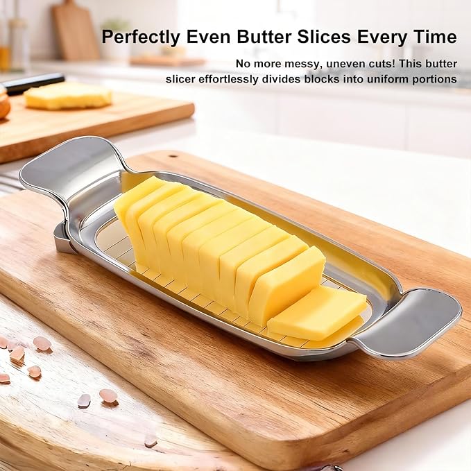 Butter Slicer Cutter & Cheese Cutter–Multi-Use Kitchen Tool for Evenly Slicing Butter Blocks, Cheeses, Eggs & Soft Fruits–Non-Stick，Compact & Portable for Home, BBQ, Camping（1 PACK)