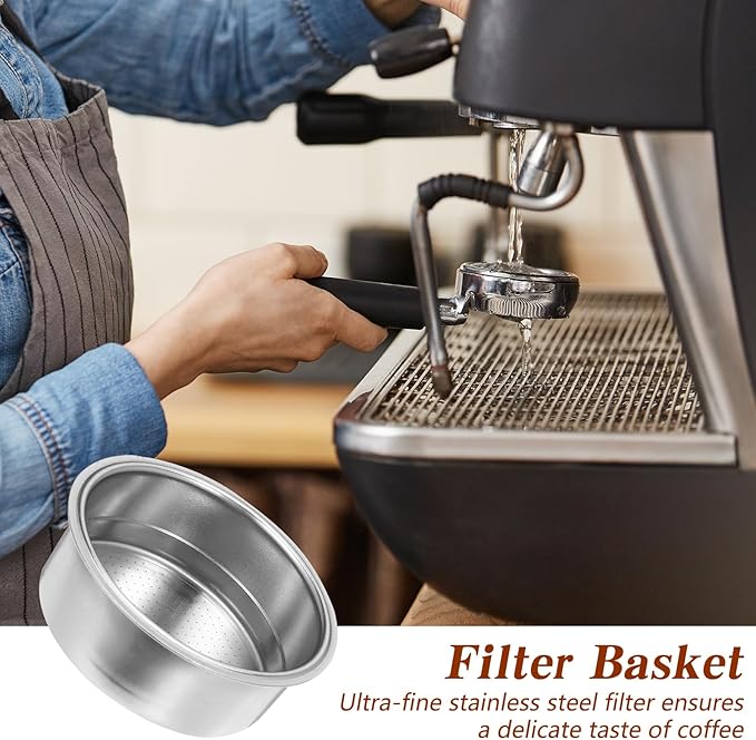 Stainless Steel Coffee Filter, 51mm Pressurized Espresso Filter Basket for Portafilter Machines Espresso Machine Parts Coffee Filters Screen(2 Cups Capacity)