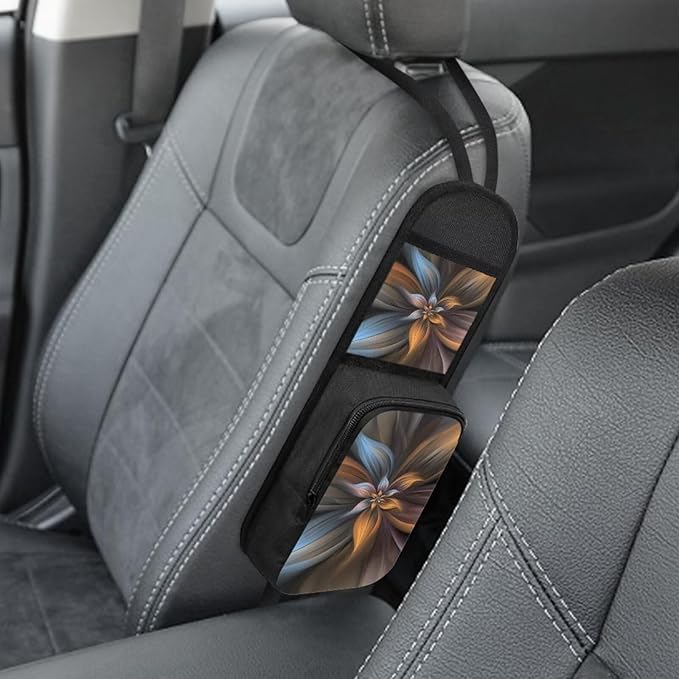 Brown Flower Auto Seat Storage Hanging Bag Multifuctional Storage Box Front Seat Phones, Drink, Stuff Holder Car Accessories for Car, SUV, Trucks