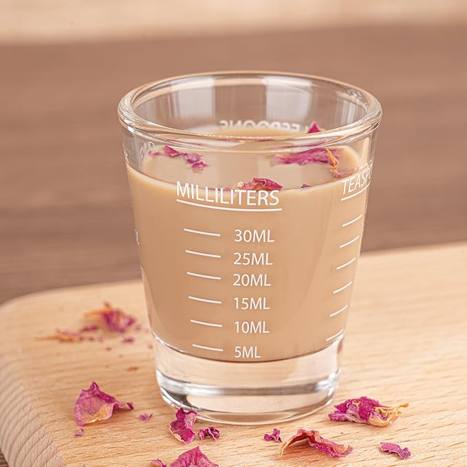 Shot Glasses Measuring cup Espresso Shot Glass Liquid Heavy Wine 2 Pack 26-Incremental Measurement 1oz, 6 Tsp, 2 Tbs, 30ml By BCnmviku (2pack-White)