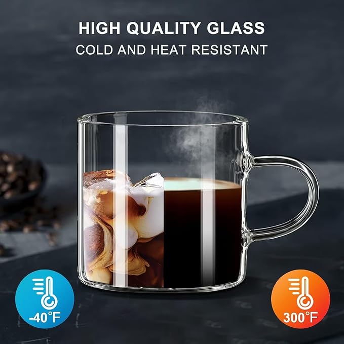 PARACITY Espresso Cups Set of 2, Espresso Shot Glass 4.3 OZ, Glass Expresso Shots Cup Small Coffee Cup with Handle, Espresso Accessories