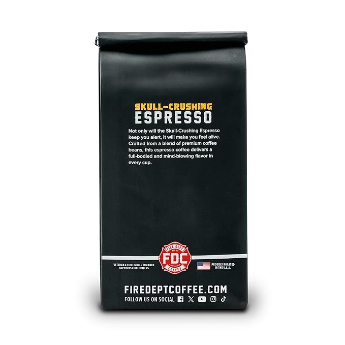 Fire Department Coffee Skull-Crushing Espresso Dark Roast Ground Coffee - 12 oz (2 Pack) - Gives Back to Firefighters - Roasted in the USA - Veteran Owned