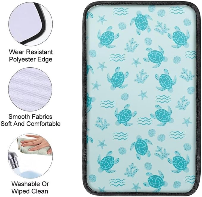 Sea Turtle Car Center Console Armrest Cover Dust-Proof Auto Armrest Box Cover Center Console Pad Turtle Print Car Accessories for Truck Sedan SUV, Easy to Install