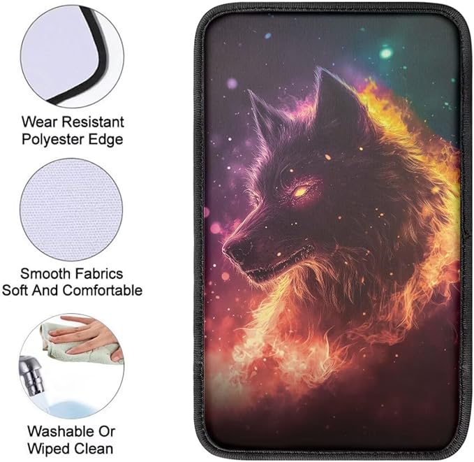 Wolf Print Center Console Armrest Pad for Cars Universal Decorative Car Armrest Box Protector Pad Easy to Install Car Decor Accessories for Sedan SUV Truck