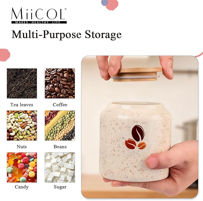 Miicol Ceramic Storage Canister, Coffee Canister with Airtight Lid, Round Food Storage Container, Kitchen Storage Jar for Coffee Bean, Flour, Sugar, Pasta, Spices, 20 fl.oz