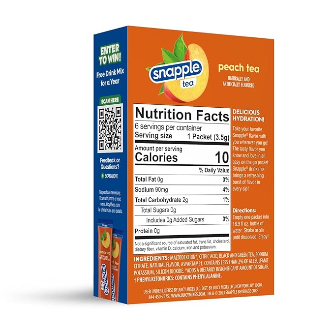Snapple Tea – Sugar Free & Delicious, Made with Natural Flavors (Peach, 72 Sticks)