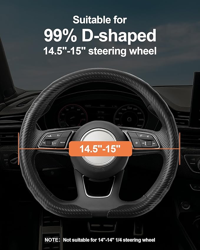 West Llama Flat Bottom Car Steering Wheel Cover,D-Shaped Carbon Fiber Steering Wheel Wrap,Universal 14.5-15 Inch,Fit Cars,SUVs,Trucks(Black-D-Shaped)