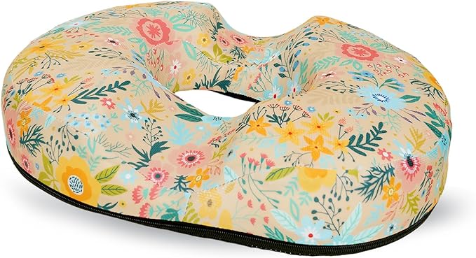 Floral Donut Pillow for Hemorrhoids Seat Cushion for Tailbone Pain Relief - Flower Home Office Chair Cushion for Long Sitting Work - Memory Foam Car Seat Cushions for Driving Butt Pain Pressure Relief