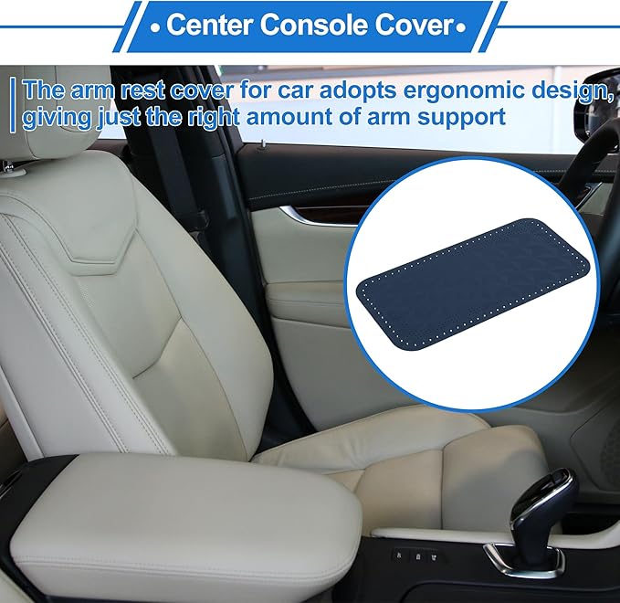 Car Center Console Cushion Pad 12.59"X6.29" Center Console Cover Armrest Seat Box Cover Faux Leather Blue