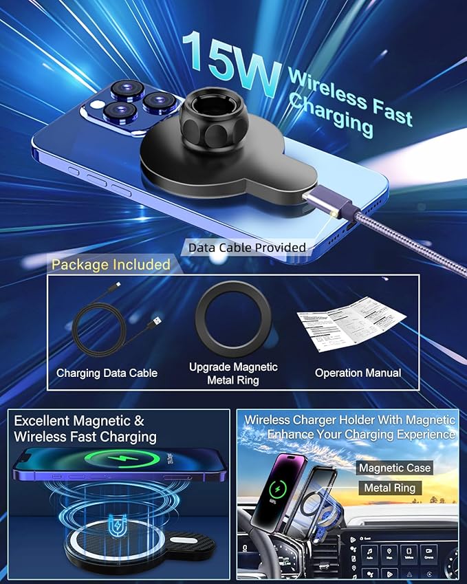 Car Phone Holder for Hyundai Elantra 2021- 2025 SE/SEL/Sport/Limited/N Line Accessories Custom 8-Inch/10.25-Inch Screen Magnetic 15W Fast Wireless Charger Car Phone Mount 360° Rotating Extension Rod