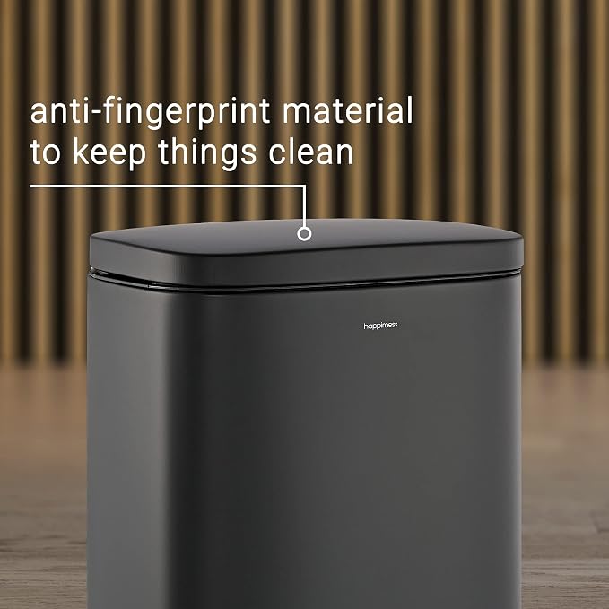 happimess HPM1011B Curtis 8-Gallon Step-Open Trash Can with Soft-Close Lid, Modern, Minimalistic, Fingerprint Proof for Home, Kitchen, Laundry Room, Office, Bedroom, Bathroom, Black