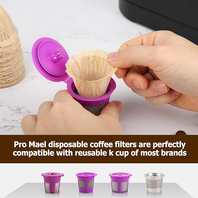 Pro Mael Disposable K Cup Filters - 720 Count, Coffee Filter Paper for Keurig Brewers Single Serve 1.0 and 2.0, Use with Reusable K Cup Pods, Natural Unbleached