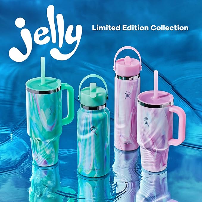 Hydro Flask Travel Tumbler with Handle, Lid and Straw - Insulated Stainless Steel in 32 Oz Jelly Pink
