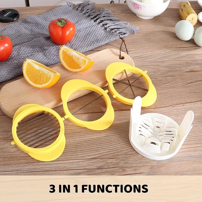 Jawbush 3-in-1 Egg Slicer with Stainless Steel Blades & Egg Piercer Set, Multi-functional Cutter for Halving, Wedging (6-Piece) & Slicing (9-Piece), Heavy Duty Tool for Hard Boiled Eggs & Fruits