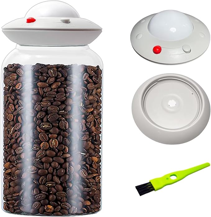 Vacuum Glass Coffee Storage Jar, 2400ML/81floz Large Canister with UFO Shaped Airtigt Lid,Perfect for Coffee Bean & Grounds,Sugar,Cereal,Dry Food