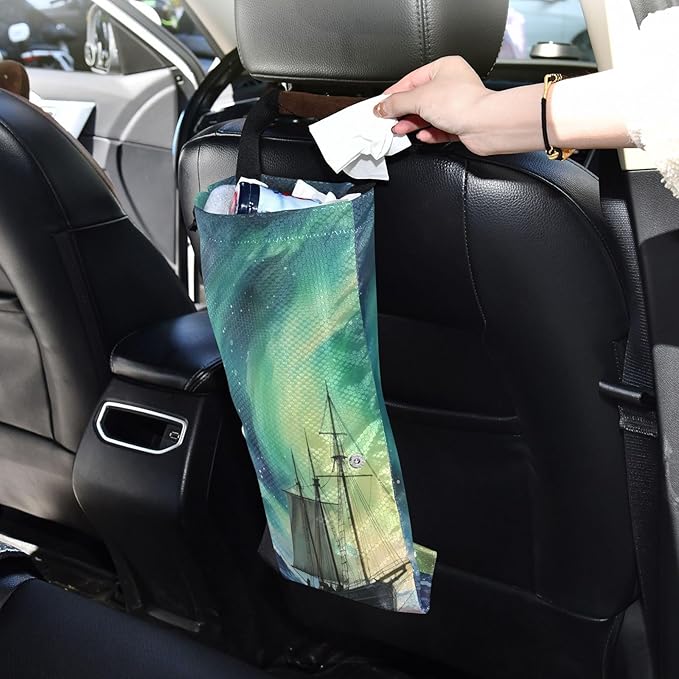 Hanging Car Trash Bags Garbage Bag Trash Can for Back Seat Small Aurora Sailing Washable Storage Bag Retractable 2 Pack