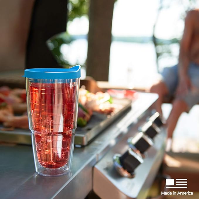 Tervis Clear & Colorful Lidded Made in USA Double Walled Insulated Tumbler Travel Cup Keeps Drinks Cold & Hot, 24oz, Clear Lid, 1 Count (Pack of 1)