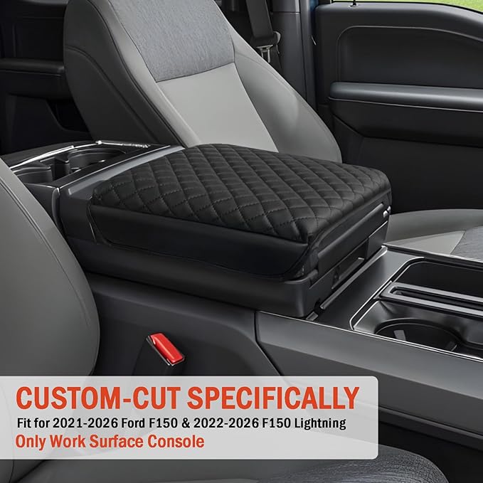 Center Console Cover for Ford F150 2026 2025 2024 2023 2022 2021 - F150 Lightnig 2022-2026 Armrest Pad, Anti-Scratch Middle Console Cover for Ford F150 Accessories (Work Surface Console Only)