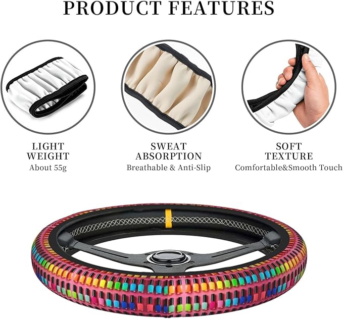 Rainbow Nail Polish Universal Fit Steering Wheel Cover for Car, Truck, and SUV, Durable Steering Wheel Protection