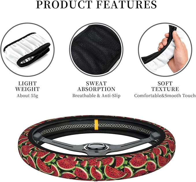 Red Watermelon Steering Wheel Cover for Women Men Girls, Car Accessories Decor Thickened Anti-Slip Auto Steering Wheel Covers Protector Universal Fit 15 Inch for Cars, Truck, SUV