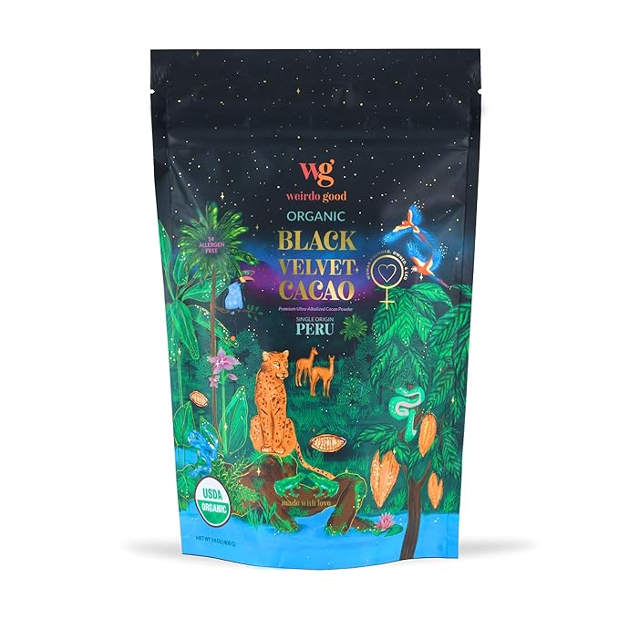 Weirdo Good Black Velvet Cacao Powder – Organic, Allergen-Free, Premium Ultra-Dutched Cocoa for Baking, 14 oz.