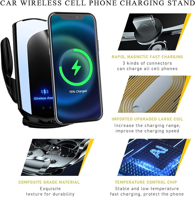 Wireless Car Charger Mount, 15W Automotive Electric Wireless Charger Holder, Car Air Vent Mount Bracket Fast Charging for Most Smartphone, Universal Car Accessories (Black)