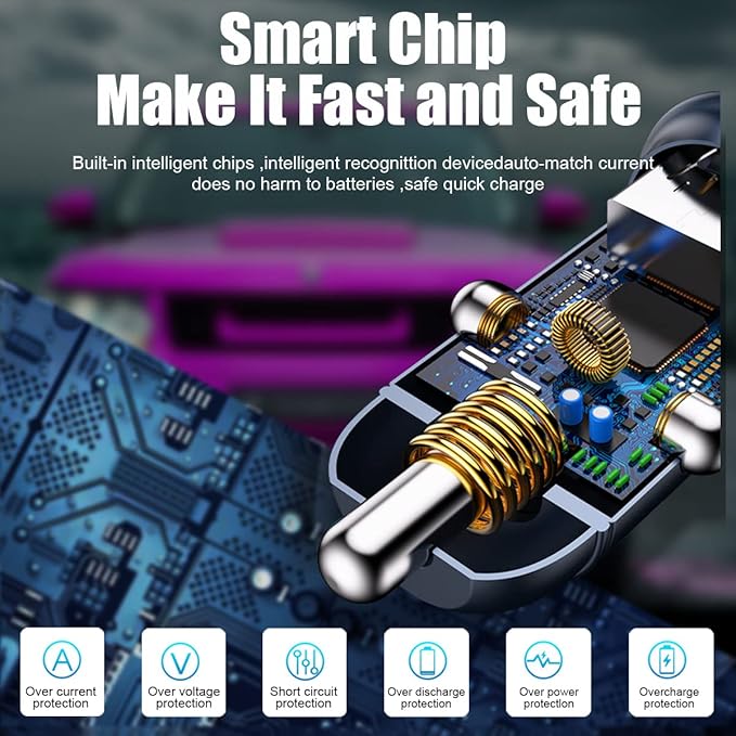 USB-C Car Charger Adapter, Dual Ports Fast Charging PD 60W + QC3.0 30W Mini All-Metal Cigarette Lighter USB Charger Universal for iPhone13/Pro Max/12/XS Max/11 Pro, Samsung, Car Accessories