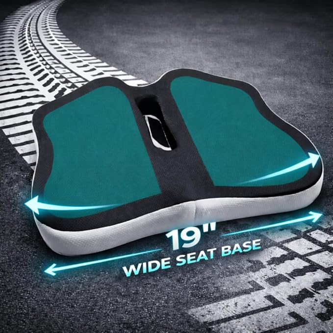 Large Truck Seat Cushion for Drivers – Ergonomic 18.5" Wide Memory Foam Seat Pad with Breathable Mesh, Anti-Slip Base & Secure Strap – Driving Seat Cushion for Truck Driver Comfort on Long Hauls
