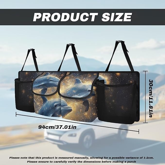 Car Storage Organizer New Version, Hanging Trunk Organizer with 4 Functional Storage Bags, Car Trunk Storage Bag for SUV Truck MPV VAN,Dolphin