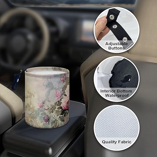 Car Trash Can with Hanging for Back Seat, Car Accessories for Women Men Automotive Garbage Cans Vehicle Trash Can for Truck SUVTradition Flower