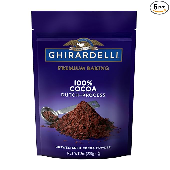 GHIRARDELLI Premium Baking Cocoa 100% Cocoa Dutch Process Unsweetened Cocoa Powder - 8 oz. (227g), 6 bags