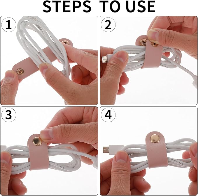 6 Pieces Cord Organizer, PU Leather Cable Organizer Reusable Cable Straps Clips Wire Ties Charging Cord Power Cord Earphone USB Holder Multipurpose Winder Holder Keeper Manager Management
