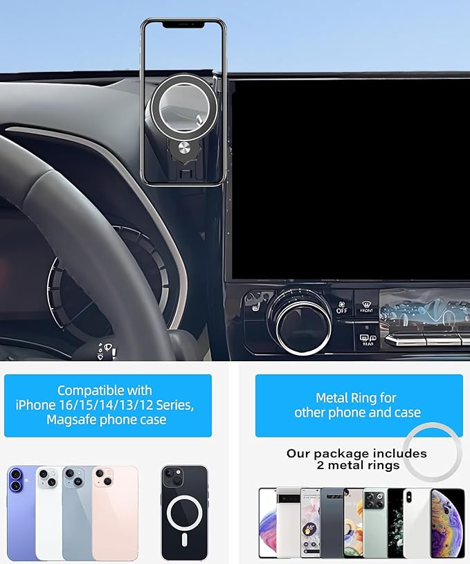 Magnetism Car Phone Holder for Toyota Highlander 2020-2025 Accessories Compatible with MagSafe Hands-Free 360 Degree Rotation Adjustable Cell Phone Mount Does Not Affect Air Vent
