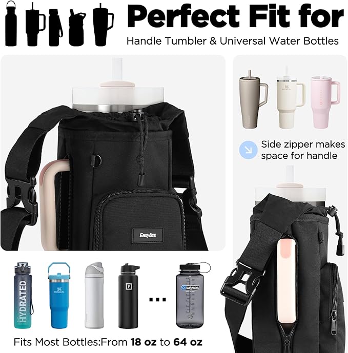EasyAcc Magnetic Gym Bag, Upgraded 5X Super Strong Magnetic Gym Water Bottle Bag Holder Carrier, 5 Built-in Magnets, Phone Pockets, Shoulder Strap, Gifts for Gym Lovers Gym Accessories for Men Women