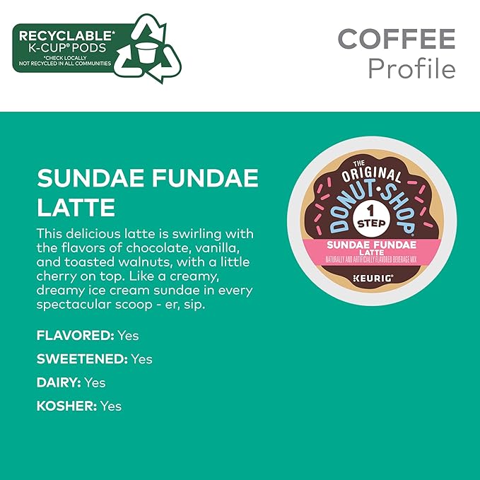 The Original Donut Shop Sundae Fundae One-Step Latte, Keurig Single Serve K-Cup Pods, 60 Count (6 Packs of 10)