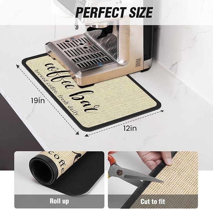 DK177 Coffee Mat - Dish Drying Mat for Kitchen Counter, Hide Stain, Absorbent with Waterproof Rubber Backing, Fit Kitchen Dish Rack Bar Accessories (Christmas Red, 19" x 12")