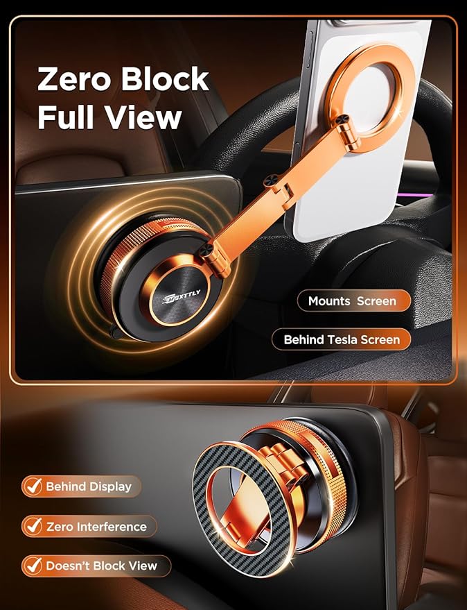 Car Phone Holder – 360° Magnetic Car Phone Mount with Metal Long Arm & Extended Reach 2026 Tesla Phone Holders for Your Car for iPhone 17 Pro Max 16 15 14 13 12 Plus, Orange