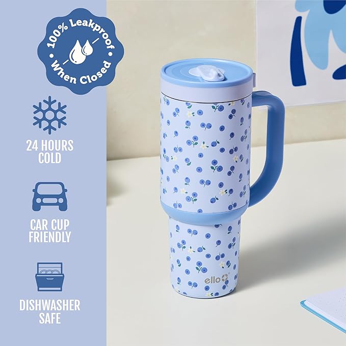 Ello Oasis 40oz Stainless Steel Tumbler - Blueberries