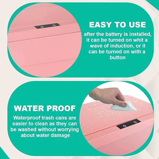 BestOffice 13 Gallon Trash Can Automatic Kitchen Trash Can Touch Free High-Capacity Garbage Can with Lid for Bedroom Bathroom Home Office 50 Liter (Black, 1) (3, Pink)