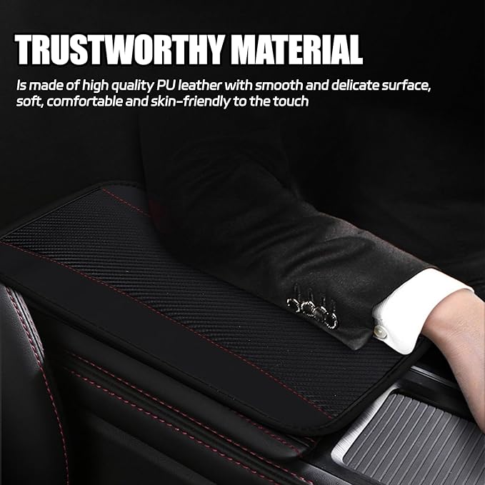 Hovom Car Center Console Cover, 12.72"×7.15" Leather Armrest Cover for Cars, Stylish Auto Armrest Cushion Pad, Anti-Scratch Vehicle Arm Rest Protector, Universal Interior Car Accessories (Black)