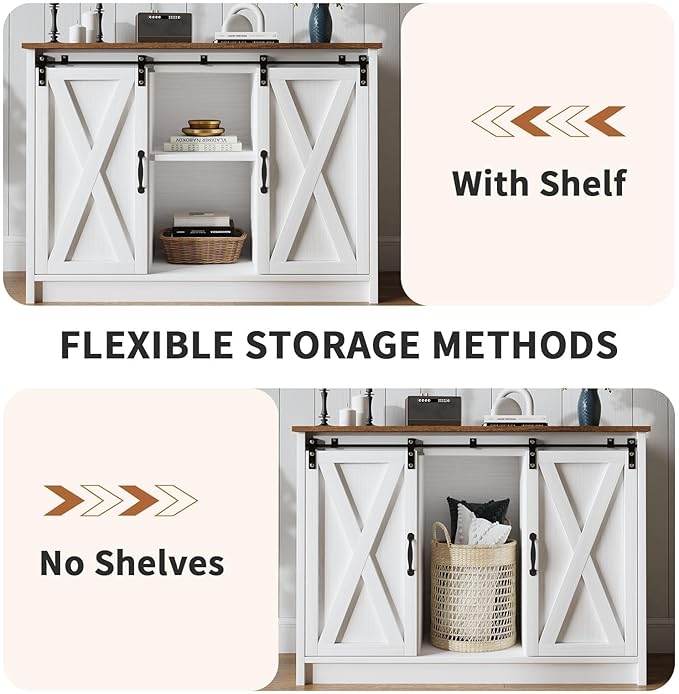 4 EVER WINNER 42" Coffee Bar Cabinet, Sideboard Cabinet with Adjustable Shelf for Kitchen, Farmhouse Buffet Cabinet with Storage