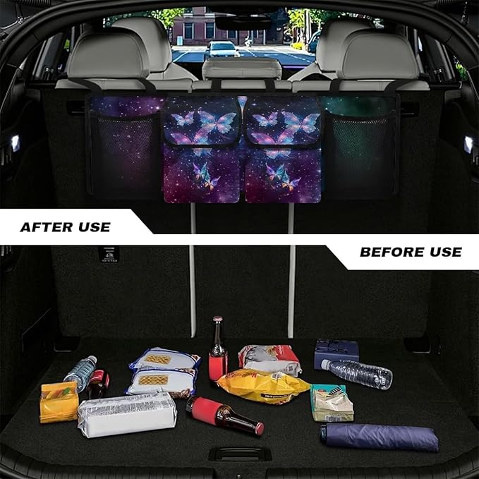 Purple Butterfly Trunk Organizer for Car Large Capacity Car Organizer, Foldable Trunk organizer for SUVs & Sedans, Space Saving Car Organization for Car Accessories, Tools, Sundries