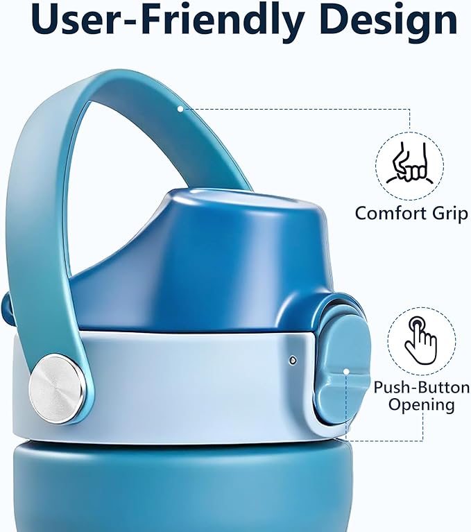 2 IN 1 Replacement Lid for Owala Freesip, Compatible with Owala Cup 16oz 24oz 32oz 40oz, One Button Water Bottle Top Lid Replacement Accessory and Straws, Leakproof, BPA-Free, Grayish Blue